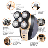 5-in-1 Electric Shaver for Men ,4D Floating Head Shavers for Bald Men, 5 Head Cordless Grooming Kit with Waterproof IPX6, Beard, Nose, Ear, Body Hair Trimmer, Face Cleaning Brush