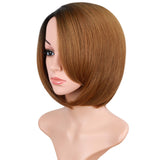 Brown Bob Wigs With Bangs For Black Women Side Part Brown Bob Wigs With Side Bangs Synthetic Brown Bob Wigs Short Straight Bob Wigs 12 Inch (Ombre Brown 1B/27#)