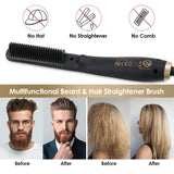 GLAMADOR Beard Straightener Comb for Men, Portable Anti-Scald Hair Straightening Brush, Instant Heating Ionic Beard Comb with Beard Balm- 3 Level Adjustable Temperatures, Gifts for Him