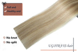 18In Clip In Hair Extensions Ash Blonde with Bleach Blonde 8A Grade Long Straight Smooth Human Hair Double Weft 100% Real Remy Hair Extension Full Head 70g7PCS(18In#18p613)