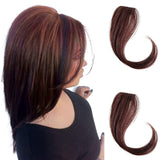 2PCS Wave Side Bangs Real Natural Human Hair Bangs Hair Piece, Clip In Bangs Wave Fringe Hair Extensions (Human Hair, Dark Brown)
