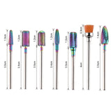 GreenLife Nail drill bits set 7pcs Long Tungsten Carbide Nail Drill Bits kit Remove Acrylic Poly Nail Gel Nail Polish 3/32" efile machine heads removing nail Cuticle Manicure Pedicure Colorful Rainbow