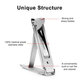 Portable Nail Clippers,Medical Grade Stainless Steel Foldable Nail Cutter with Leather Case, Ultra Slim Travel Design