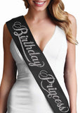 Birthday Princess Rhinestone Birthday Sash - Birthday Party Supplies & Decorations - Black Sash(BdyPrnc RS)Blk