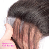 5X5 Closure Human Hair Pre Plucked Bleached Knots Baby Hair Around Brazilian Virgin Hair 130% Density Grade 8A Natura Color Body Wave Closure 10 Inch