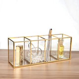 Feyarl Gold Glass Makeup Brush Holder Storage Container Ring Earring Holder Clear Glass Decorative Pen Pencil Holder Beauty Display