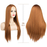 TOFAFA Long Straight Light Brown Wig Simulated Lace Scalp Natural Looking Heat Resistant Synthetic Wigs for Women Daily Cosplay 26 inch