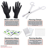 BodyJ4You 36PC Professional Piercing Kit Aftercare Spray 14G 16G Belly Ring Tongue Tragus Nipple Nose