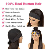 Headband Wigs Straight Human Hair Wig with Headband Attached for Women Glueless Easy to Wear 150% Density Brazilian Virgin Human Hair Full Machine Made Wig None Lace Front Wigs Natural Color 10 inch