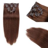 Clip in Hair Extensions Remy Human Hair for Women Straight Full Head Silky Straight Real Remi Human Hair Clip in Extensions Double Weft 100grams 8pieces Medium Brown