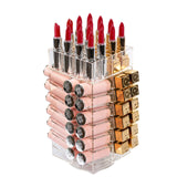 Display4top Lipstick Holder, Acrylic Rotating 64 Lipstick Tower Organizer,360 Degree Spinning Lipstick Tower Lipgloss Stand with Removable Dividers