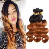 Seelaak Ombre Brown Bundles Body Wave Hair 3 Bundles Ombre T30/1B Two Tone Colors 10A Brazilian Remy Hair Extensions for Black Women (10 12 14)