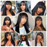 Straight Human Hair Wigs with Bangs None Lace Front Human Hair Wigs 150% Density Human Hair None Lace Front Straight Wigs with Bangs Natural Color Glueless Machine Made Wigs for Black Women