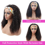 180% Density Kinky Curly Human Hair Wigs Glueless Headband Wig Original Queen Deep Curly None Lace Front Wigs Brazilian Virgin Hair Machine Made Wigs for Black Women 14 Inch