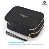 Small Makeup Bag for Purse Travel Cosmetic Bags for Women with Brush Organizer and Detachable Handle Waterproof (Black)