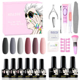 JOSLOVE Gel Nail Polish Kit 6 Colors Gel Nail Kit Nail Set Nude Grey Pink Gel Polish with Manicure Tools (408 Gel Nail Polish Kit)