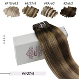 Moresoo Hair Extensions Clip in Human Hair 10 Inch Clip in Hair Extensions Real Hair Extensions Clip in Human Hair #4 Mixed with #27 Caramel Blonde Natural Hair Clip Extensions 70G/5PCS