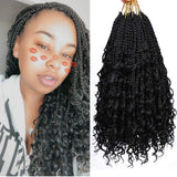 Box Braids Crochet Braids Curly Ends Goddess Box Braids Crochet Hair Synthetic Crochet Hair Extensions (14, 1B#)……