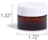 0.50 oz / 15 ml Amber Glass Heavy Base Thick Wall Professional Balm Jars with Smooth White Lid (6 Pack) + Spatulas