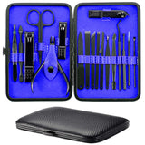 Manicure Set, Bihuo 18 In 1 Stainless Steel Professional Pedicure Kit Nail Scissors Grooming Kit with Black Leather Travel Case (Blue)