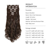 DILUSILK Clip in Hair Extensions 7 PCS Thick 20" 150g Soft Silky Body Wave Synthetic Hairpiece Chocolate Brown