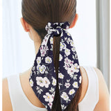 DINPREY 12Pcs Bandana Hair Scarf Scrunchies Chiffon Bowknot Scarf Hair Ties 3Pcs Floral Scrunchies Ponytail Holder with 4Pcs Stripes, 5Pcs Dots Pattern Ribbon Hair Scrunchy (Stripes, Dots, Floral A)