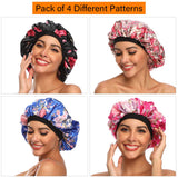Silk Bonnet for Women, XL Large Stain Silk Bonnet for Natural Hair, Women Sleep Cap Bonnets With Comfortable Wind Band (4 Pack)