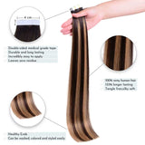 Maxfull Brown Balayage Tape In Hair Extensions Human Hair, Double Sided Silicon Glue In Real Remy Seamless Hair Extensions, 20pcs, 22inch, 50g