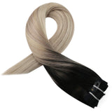 Moresoo Clip in Hair Extensions Human Hair 18 Inch Clip in Extensions Black Ombre Blonde Hair Extensions Clip in Human Hair #1B/18/60 Blonde Highlights Clip in Real Hair Extensions 7PCS 100G
