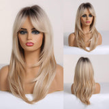 HAIRCUBE Long Layered Synthetic Hair Wigs for Women Blonde with Dark Roots
