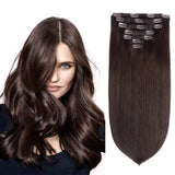 18" Remy Human Hair Clip in Extensions for Women Dark Brown(#2) 7 Pieces 120grams