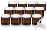 Amber Glass Straight Sided Jar with White Foam Lined Lids - 2 oz (12 Pack) + Spatulas