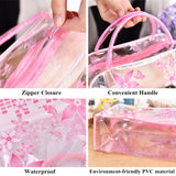 Clear Cosmetic Bag Flower Waterproof Plastic Zipper Bags Portable Travel Toiletry Organizer with Handle