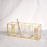 Feyarl Gold Glass Makeup Brush Holder Storage Container Ring Earring Holder Clear Glass Decorative Pen Pencil Holder Beauty Display