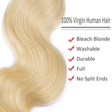 #613 Bleach Blonde Human Hair 3 Bundles Body Wave Unprocessed Brazilian Virgin Human Hair Sew in Extensions for Women Wavy Curly Hair Weave 100g/Lot 10"