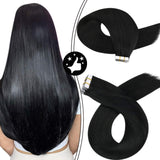 Tape in Hair Extensions 18Inch Moresoo Tape Hair Extensions Black Real Natural Remy Human Hair Silky Straight Seamless Black Skin Weft for Women 50g/20pieces Invisible Tape in Extensions