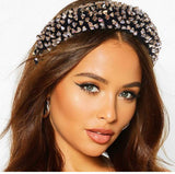 Padded Rhinestone Headbands for Women Girls Wide Velvet Bejewelled Hairbands Sparkly crystal Beaded Embellished Headband Wedding party Hair Accessories (gold)