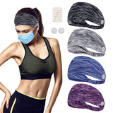 4 Pack Headband with Buttons for Face Masks and Covers, Stretchy and Elastic, Sports Ear Protection Holder -Protect Your Ears With Headband Headwrap Friends Gifts(Black,White,Purple,Blue)