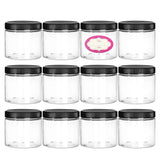4 Ounce Empty Clear Plastic Slime Jars With Lids and Labels - Refillable Round Low Profile Containers For Cosmetics, Lotions, Butters, Body/sugar scrubs & other Beauty Products - BPA Free (12 Pack)
