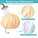 3 Packs Shower Cap, Extra Large & Adjustable & Double-Layer Waterproof Hair Cap for Women, Waterproof Exterior & EVA Lining, Oversized Design for All Hair Lengths, Adjustable Hem