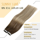 Sunny Tape in Extensions Human Hair Ombre Brown to Blonde Human Hair Extension Tape in Brown Ombre Dark Golden Blonde Balayage Platinum Blonde Hair Extensions 20 Inch 20pcs 50g