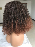 Lizzy Short Curly Bob Wigs for Black Women Kinky Curly Wavy Black with Brown Highlights Wig Synthetic Natural Looking Heat Resistant Short Curly Wig