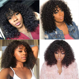 VSHOW Kinky Curly Short Bob Human Hair Wigs with Bangs 150% Density Deep Curly Wave None Lace Front Wigs for Black Women Glueless Half Machine Made Wigs 12 Inch