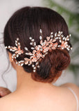 Denifery Wedding Rose Gold Rhinestone Pearls Flower and Leaf Hair Comb Bridal Vintage Headpiece Crystal Women Hair Comb Bridal Hair Comb with 2 Pins Wedding Hair Piece Wedding Accessories