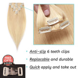 S-noilite Clip in Hair Extensions Real Human Hair Blonde 8pcs 18 Clips 90g Full Head Clip on Human Hair Extension Soft Straight For Women (14 16 18Inch, 613 Bleach Blonde)