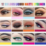 Matte Liquid Eyeliner 12 Colors Waterproof High Pigmented Smudgeproof Long Lasting Colorful Eye Liner Pen Set Matte Eye Shadow for women girl