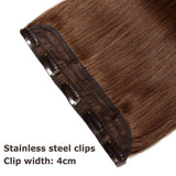 20 inch Clip in Hair Extensions Human Hair One Piece Clip in Remy Hair for Women Long Straight Natural Soft Real Hair 3/4 Full Head Skin Weft Rooted Clip on with 5 Clips Medium Brown #4