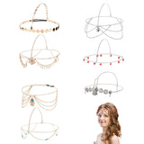 WILLBOND 8 Pieces Gold Head Chain Jewelry Boho Headband Head Chain Coins Pearl Tassel Chain Hair Band Festival Prom Wedding Headpiece for Women and Girls (Style B)