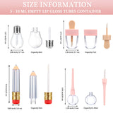 34 Pieces Mini Refillable Lip Gloss Tube Novelty Pencil Shaped Lip Gloss Bottle Ice Cream Shaped Lip Balm Tube Lollipop Shaped Empty Tube Light Bulb Shaped Balm Container with Funnel for Women Girl