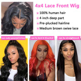 Body Wave Lace Front Wigs Human Hair Pre Plucked with Baby Hair Real Human Hair Wigs 4x4 Lace Closure Wig Human Hair Wigs for Black Women (18 Inch, Body Wave Wig) 150% Density Natural Color